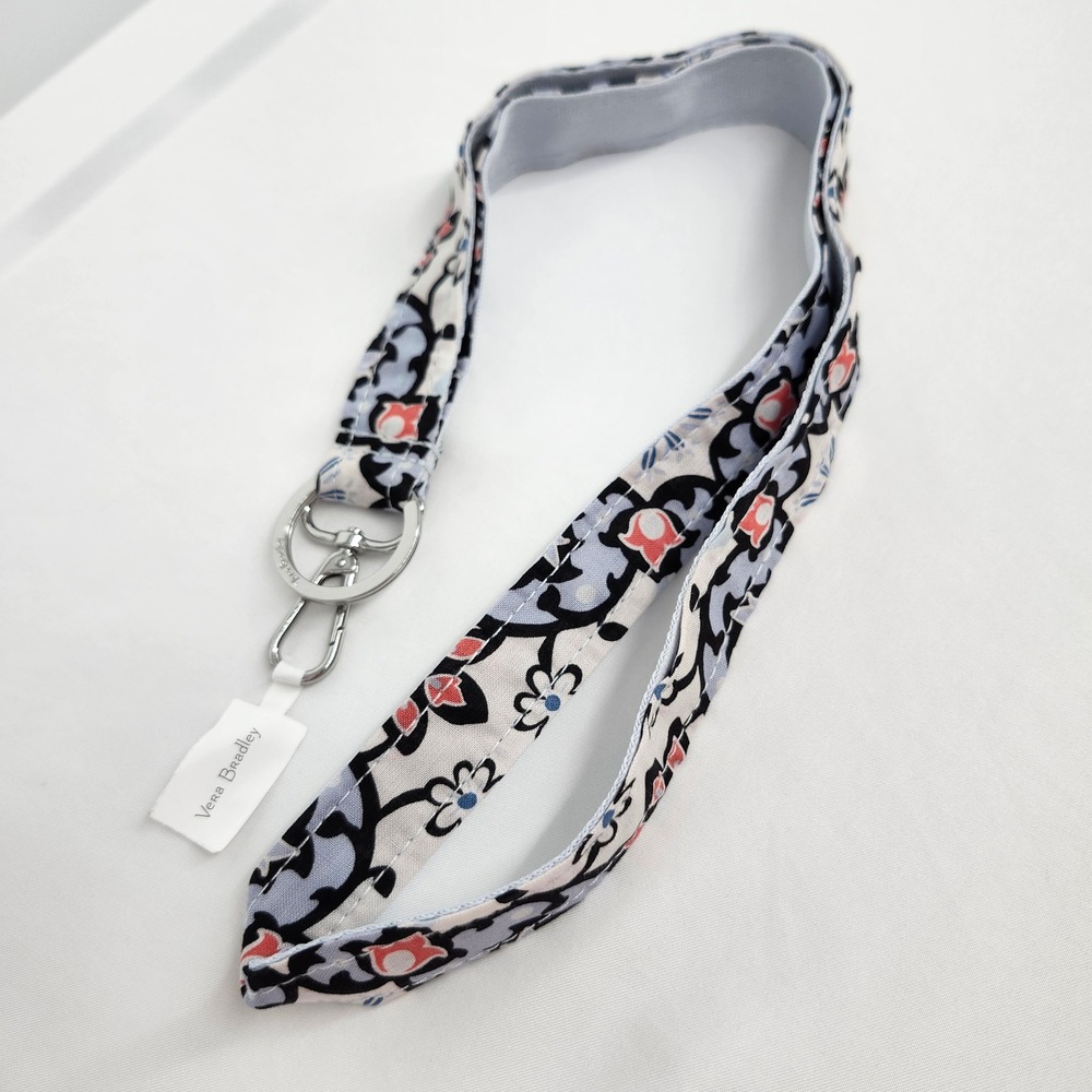 NEW Vera Bradley Wide Lanyard ID Keychain Blue Lisbon Medallion Travel Student